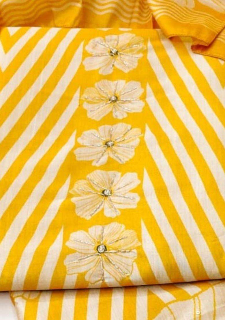Yellow Embroidery Silk Kurta Set - Indya