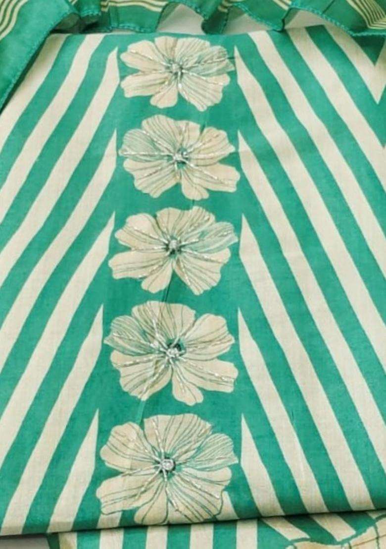 Sea Green Embroidery Silk Kurta Set - Indya