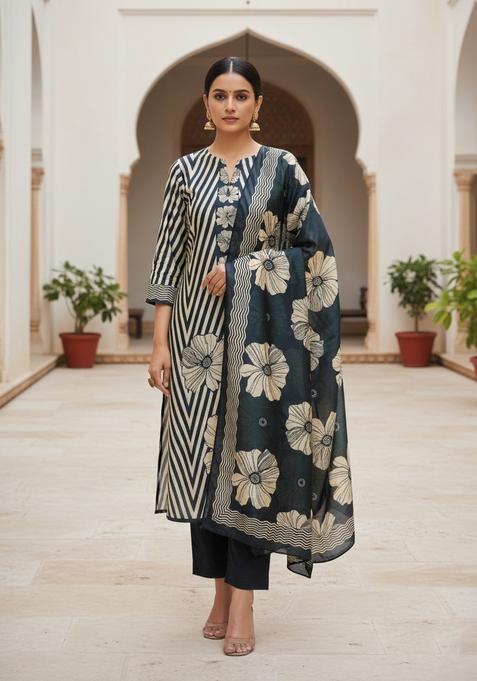 Black Embroidery Silk Kurta Set