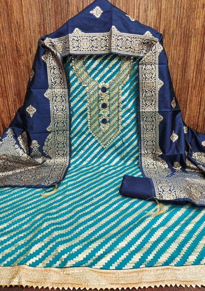 Blue Embroidery Shimmer Kurta Set - Indya