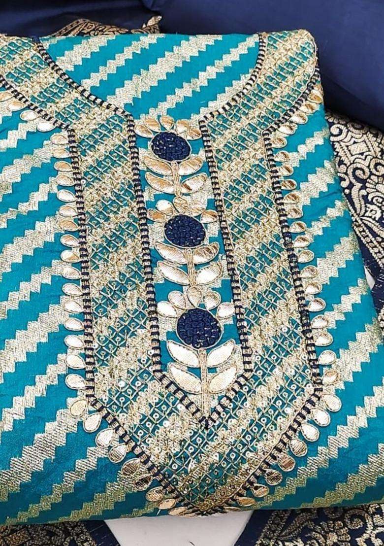 Blue Embroidery Shimmer Kurta Set - Indya