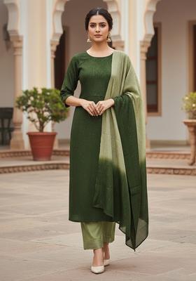 Green Embroidery Chanderi Kurta Set