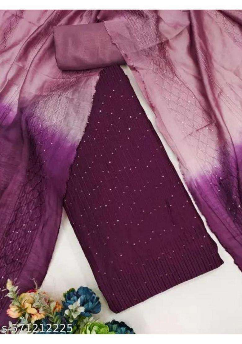 Purple Embroidery Chanderi Kurta Set - Indya