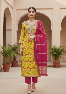 Green Embroidery Chanderi Kurta Set