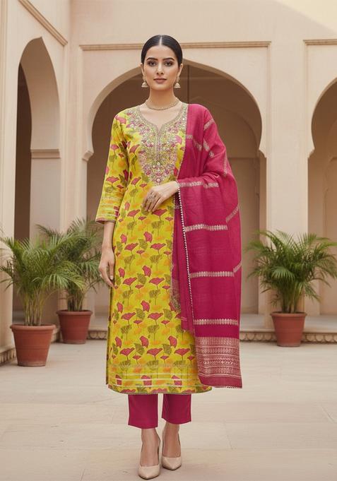 Green Embroidery Chanderi Kurta Set