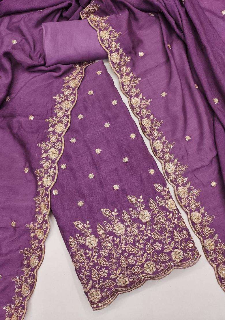 Lavender Embroidery Silk Kurta Set - Indya