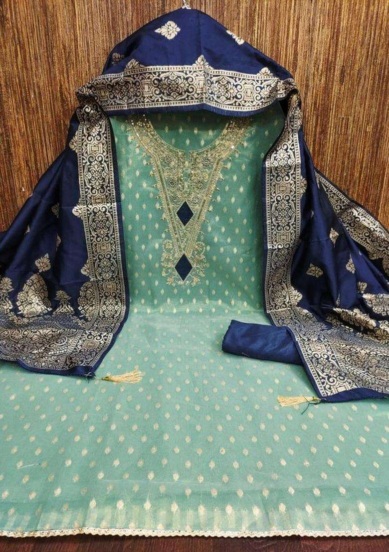 Blue Embroidery Silk Kurta Set - Indya