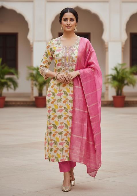 Pink Embroidery Shimmer Kurta Set