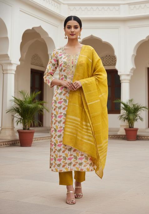 Mustard Embroidery Shimmer Kurta Set