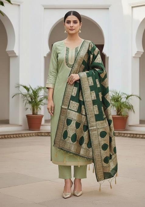 Green Embroidery Chanderi Kurta Set