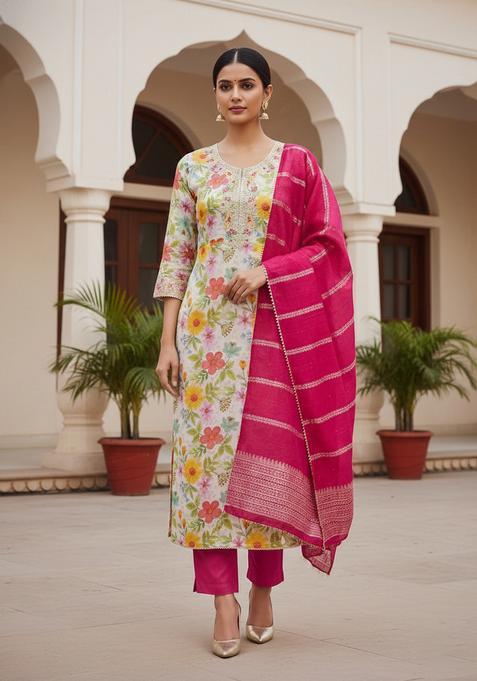 White Embroidery Shimmer Kurta Set