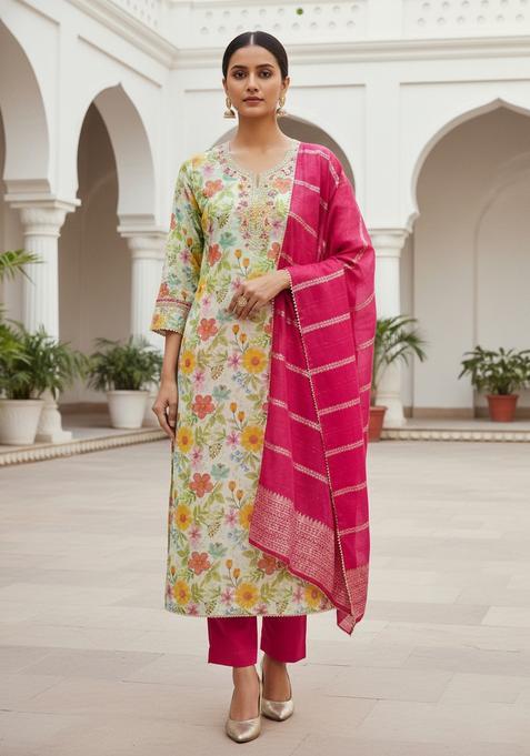 Green Embroidery Shimmer Kurta Set