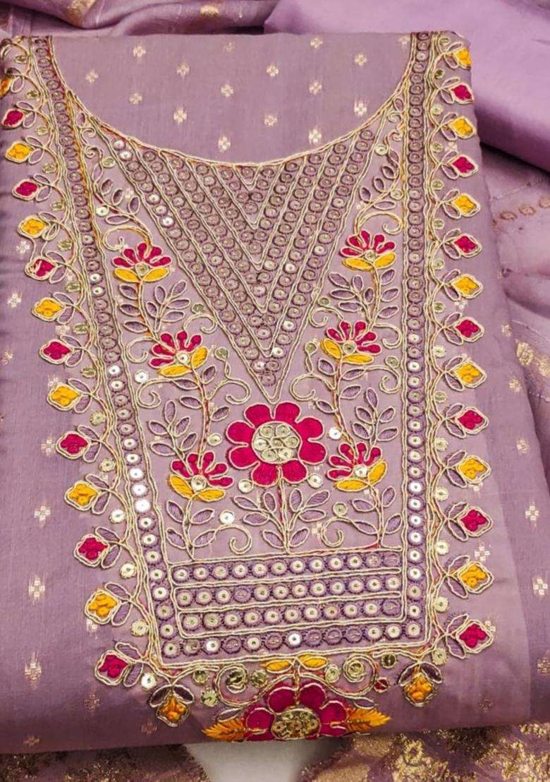 Lavender Embroidery Chanderi Kurta Set - Indya