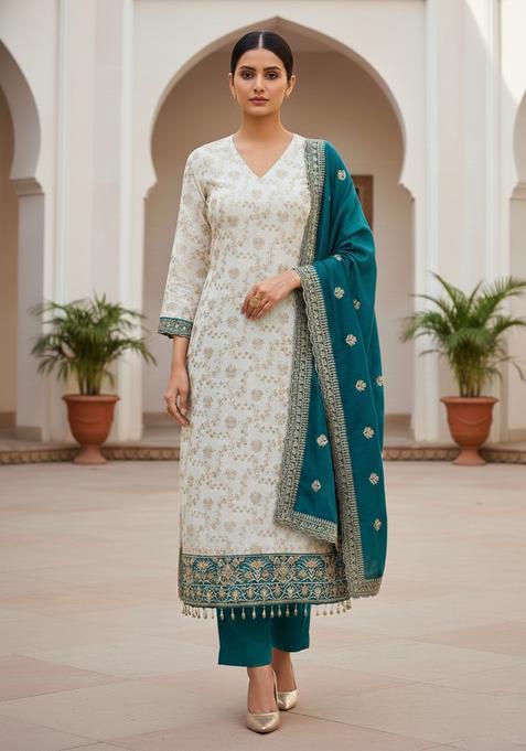 Blue Embroidery Silk Kurta Set