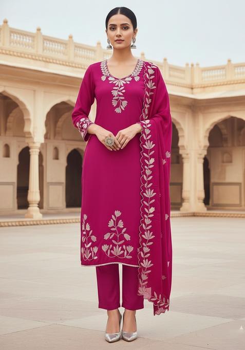 Pink Embroidery Silk Kurta Set