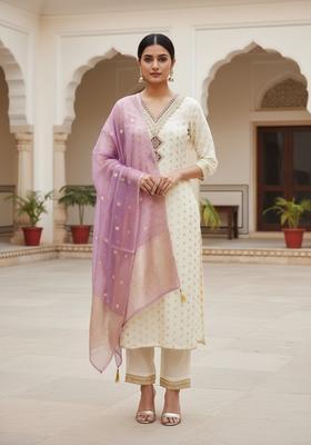 Lavender Embroidery Silk Kurta Set