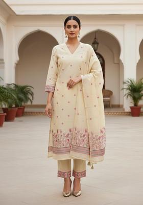 Pink Embroidery Chanderi Kurta Set