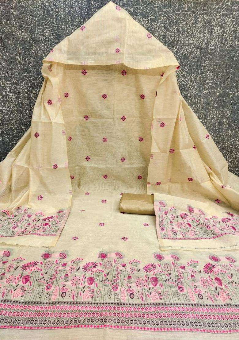 Pink Embroidery Chanderi Kurta Set - Indya