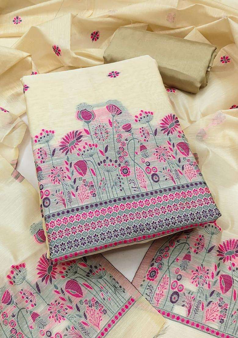 Pink Embroidery Chanderi Kurta Set - Indya