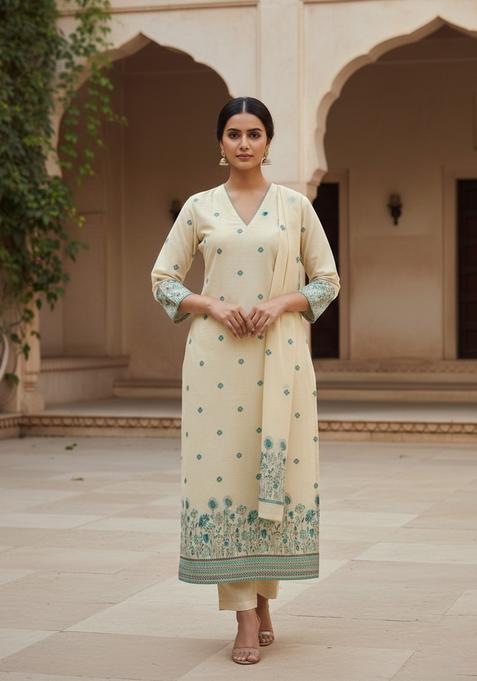 Blue Embroidery Chanderi Kurta Set