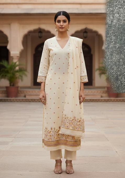 Mustard Embroidery Chanderi Kurta Set