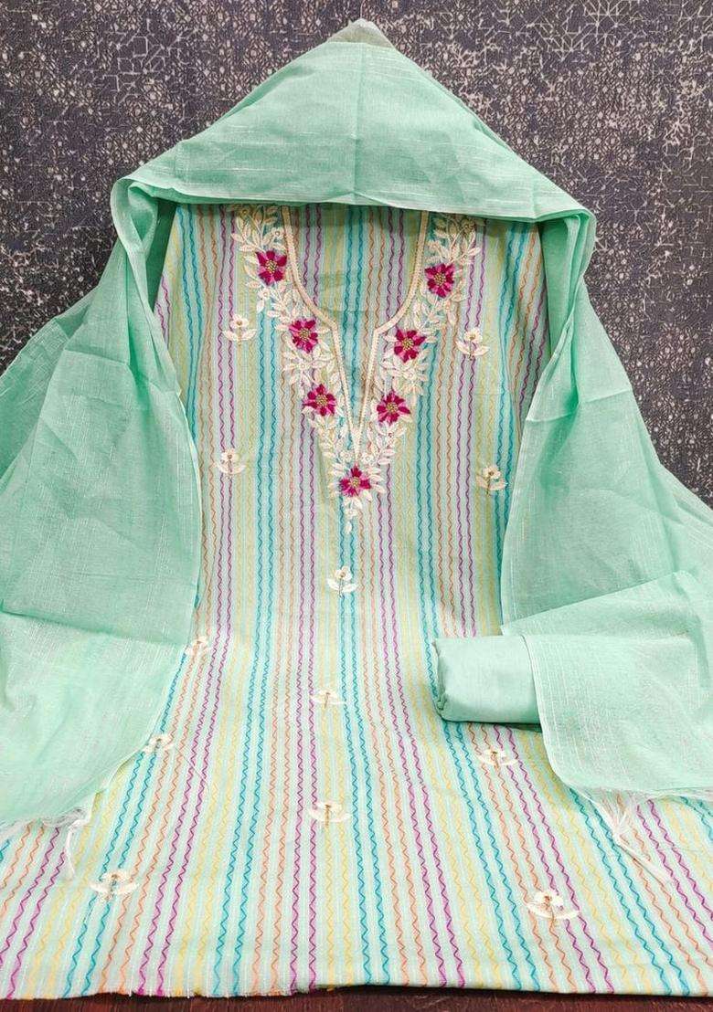 Sea Green Embroidery Silk Kurta Set - Indya