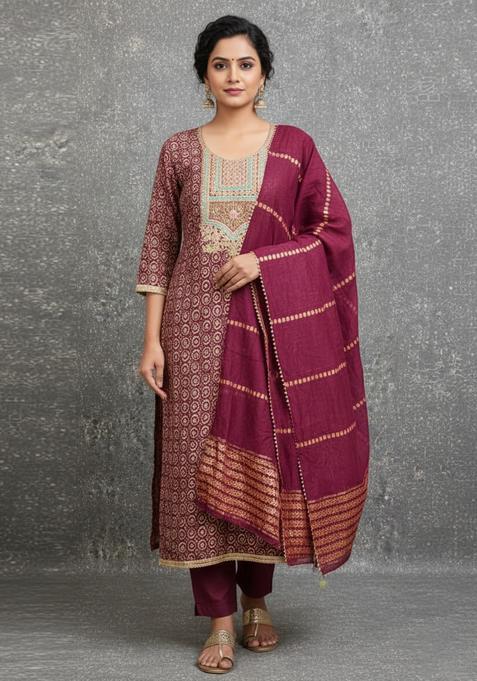 Pink Embroidery Silk Kurta Set