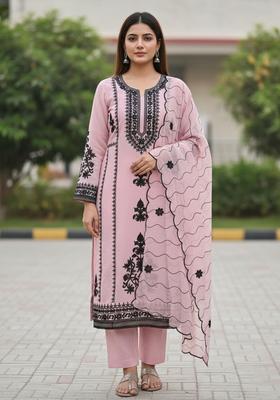 Pink Embroidery Silk Kurta Set