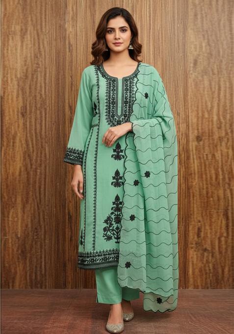 Sea Green Embroidery Georgette Kurta Set