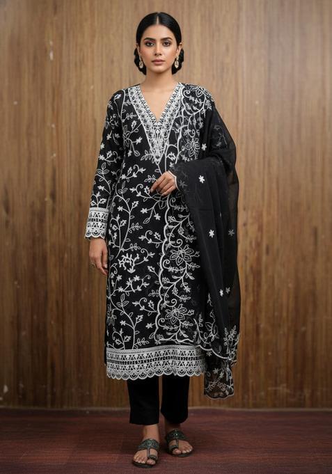 Black Embroidery Georgette Kurta Set