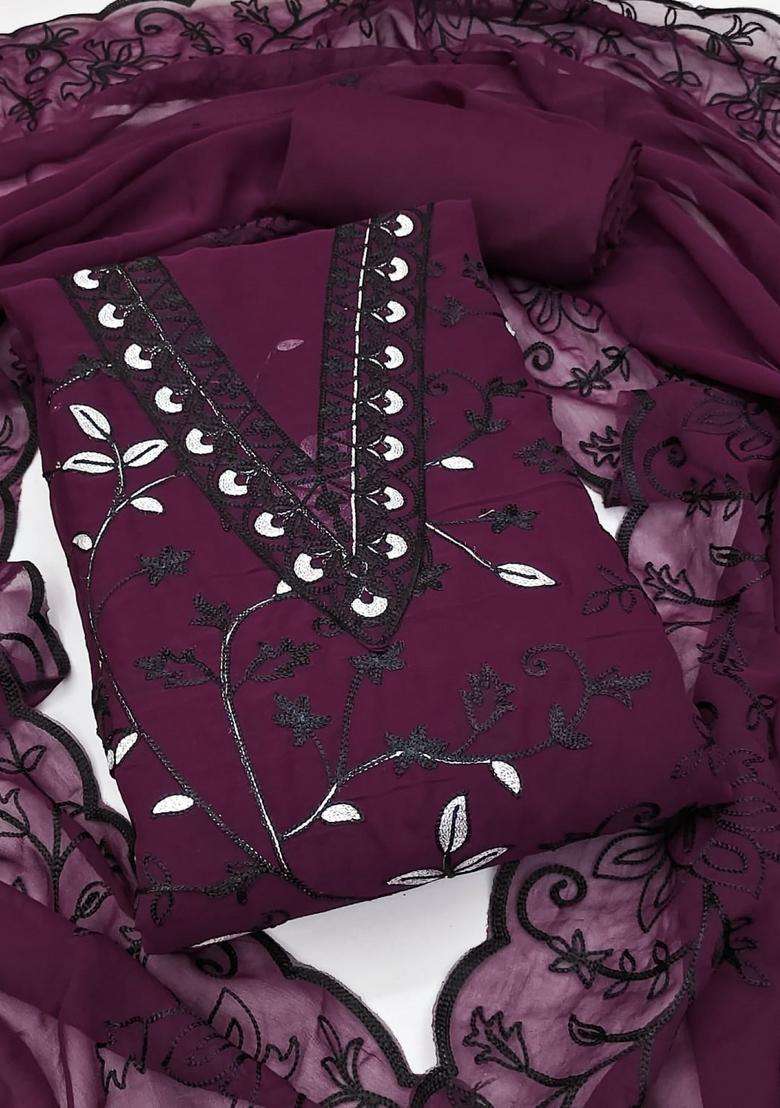 Purple Embroidery Georgette Kurta Set - Indya