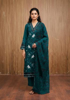Blue Embroidery Georgette Kurta Set