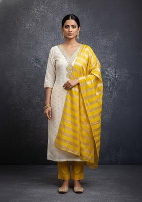 Yellow Embroidery Silk Kurta Set
