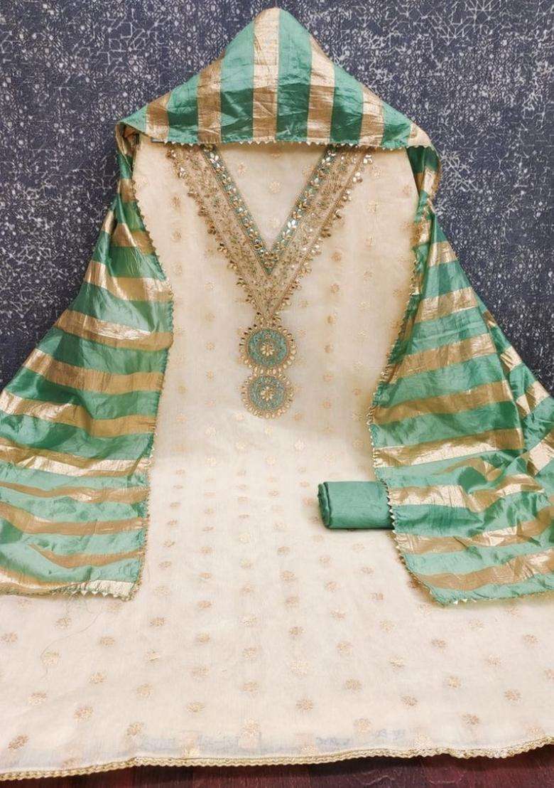 Sea Green Embroidery Silk Kurta Set - Indya