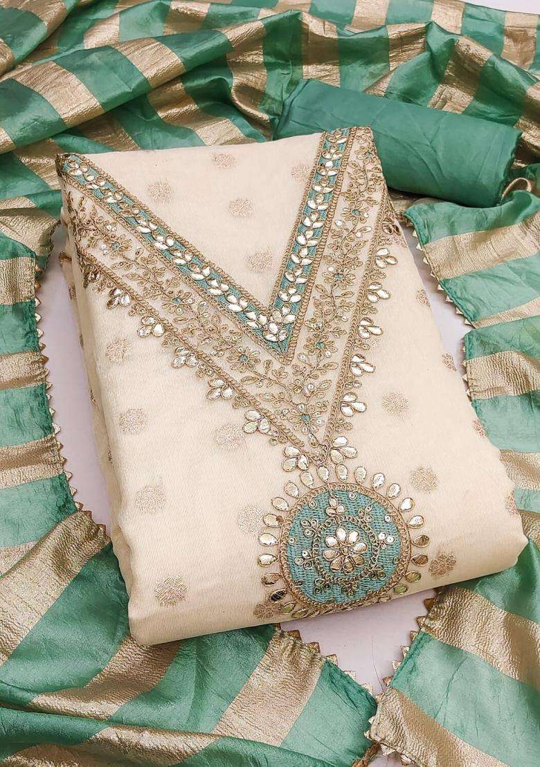 Sea Green Embroidery Silk Kurta Set - Indya