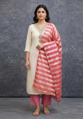 Pink Embroidery Silk Kurta Set