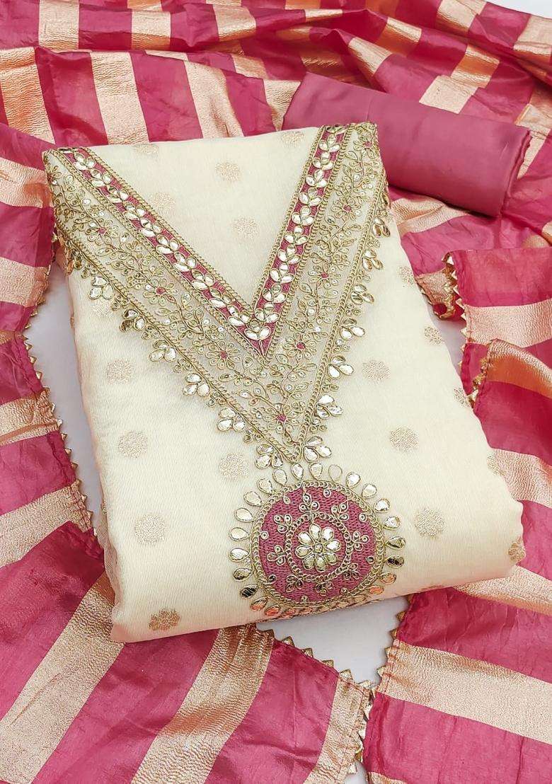 Pink Embroidery Silk Kurta Set - Indya