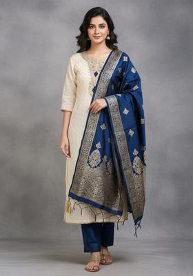 Blue Embroidery Silk Kurta Set