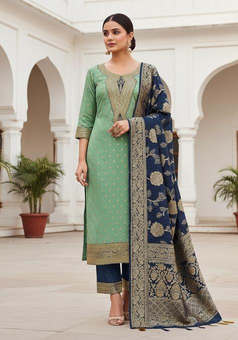 Lime Green Embroidery Shimmer Kurta Set