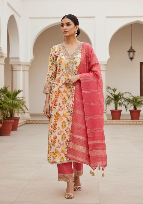 White Embroidery Shimmer Kurta Set