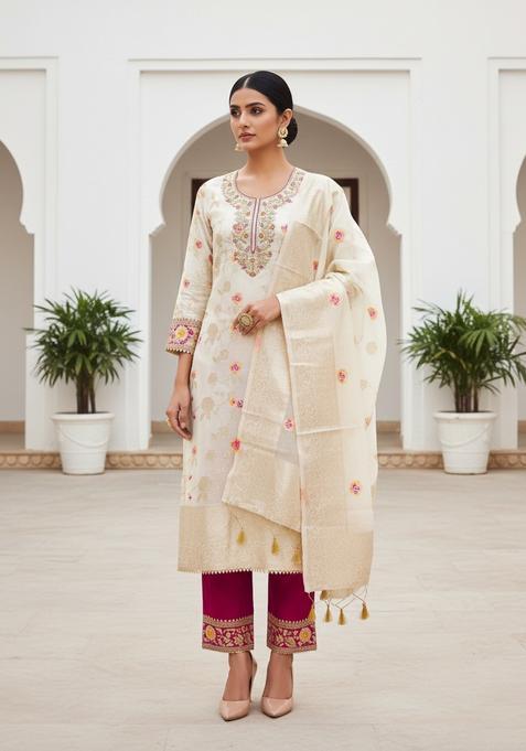 Pink Embroidery Shimmer Kurta Set