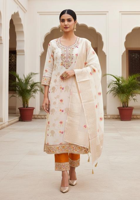 Yellow Embroidery Shimmer Kurta Set