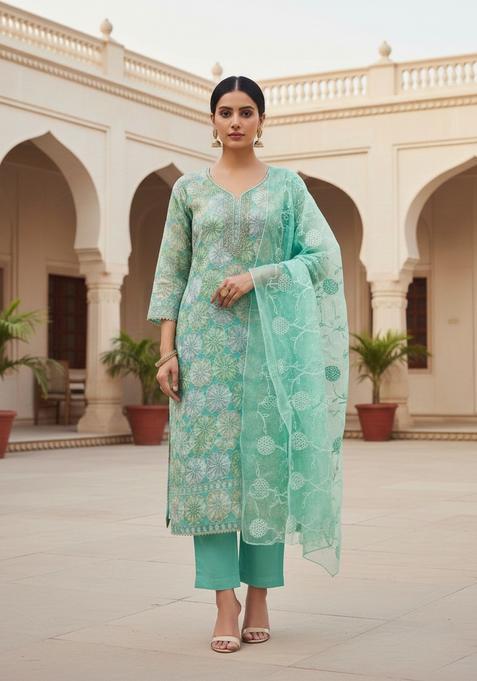 Lime Green Embroidery Shimmer Kurta Set