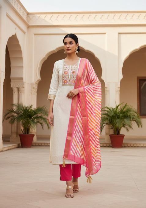 Peach Embroidery Shimmer Kurta Set
