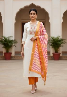 Orange Embroidery Shimmer Kurta Set