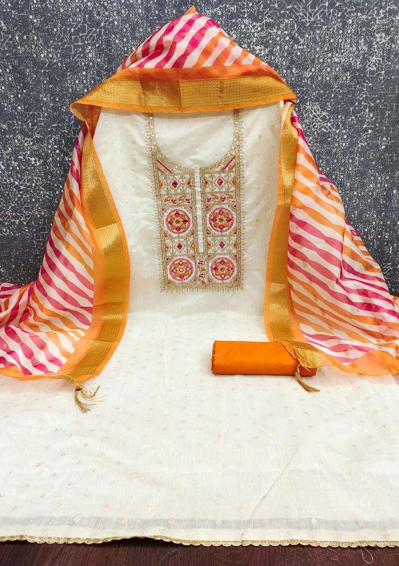 Orange Embroidery Shimmer Kurta Set - Indya