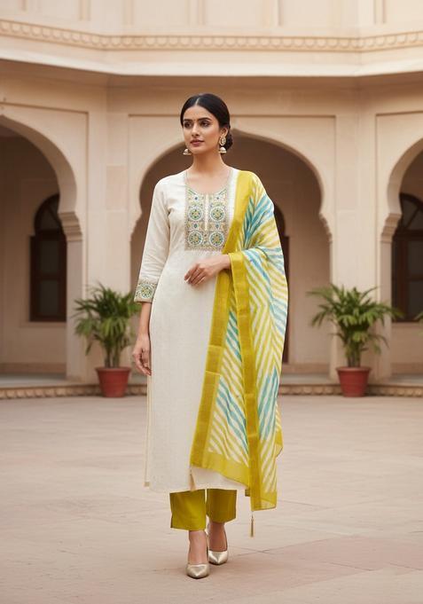 Yellow Embroidery Shimmer Kurta Set