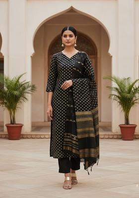 Black Embroidery Chanderi Kurta Set