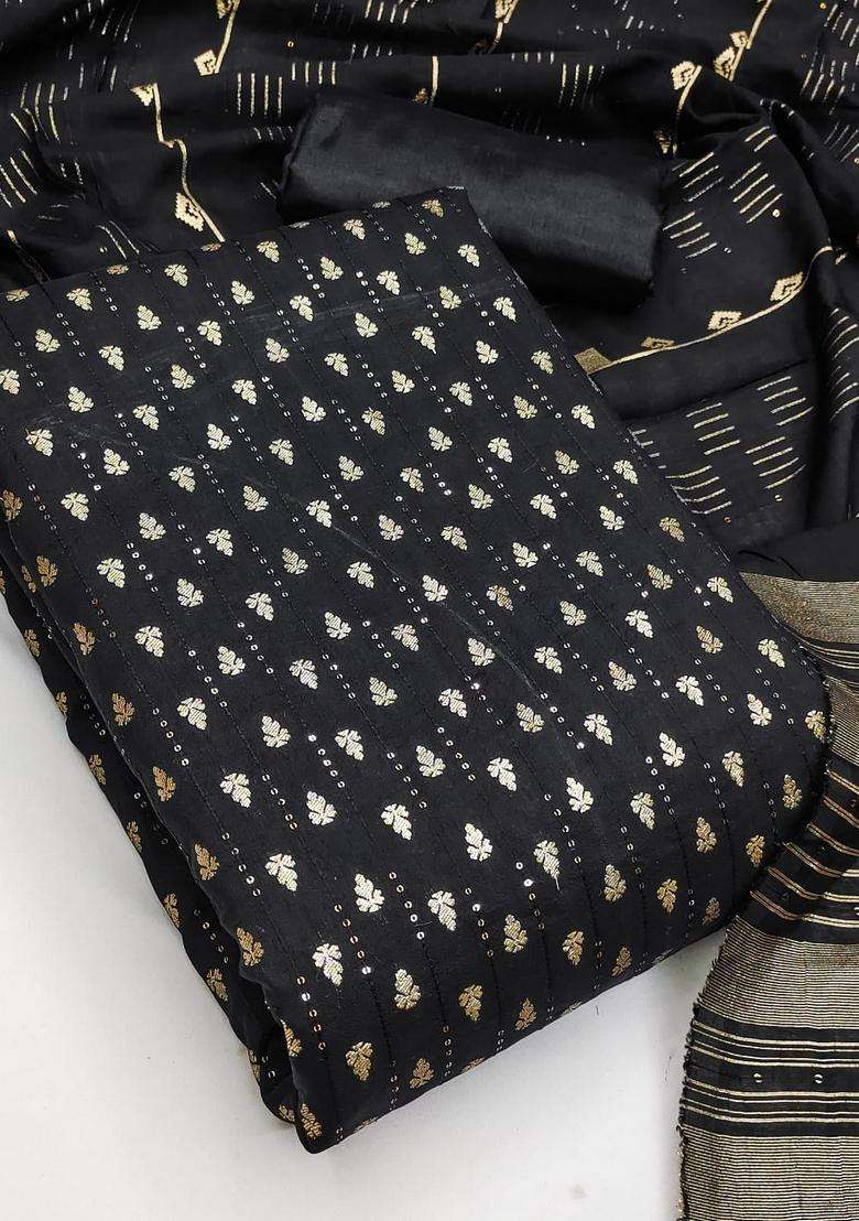 Black Embroidery Chanderi Kurta Set - Indya