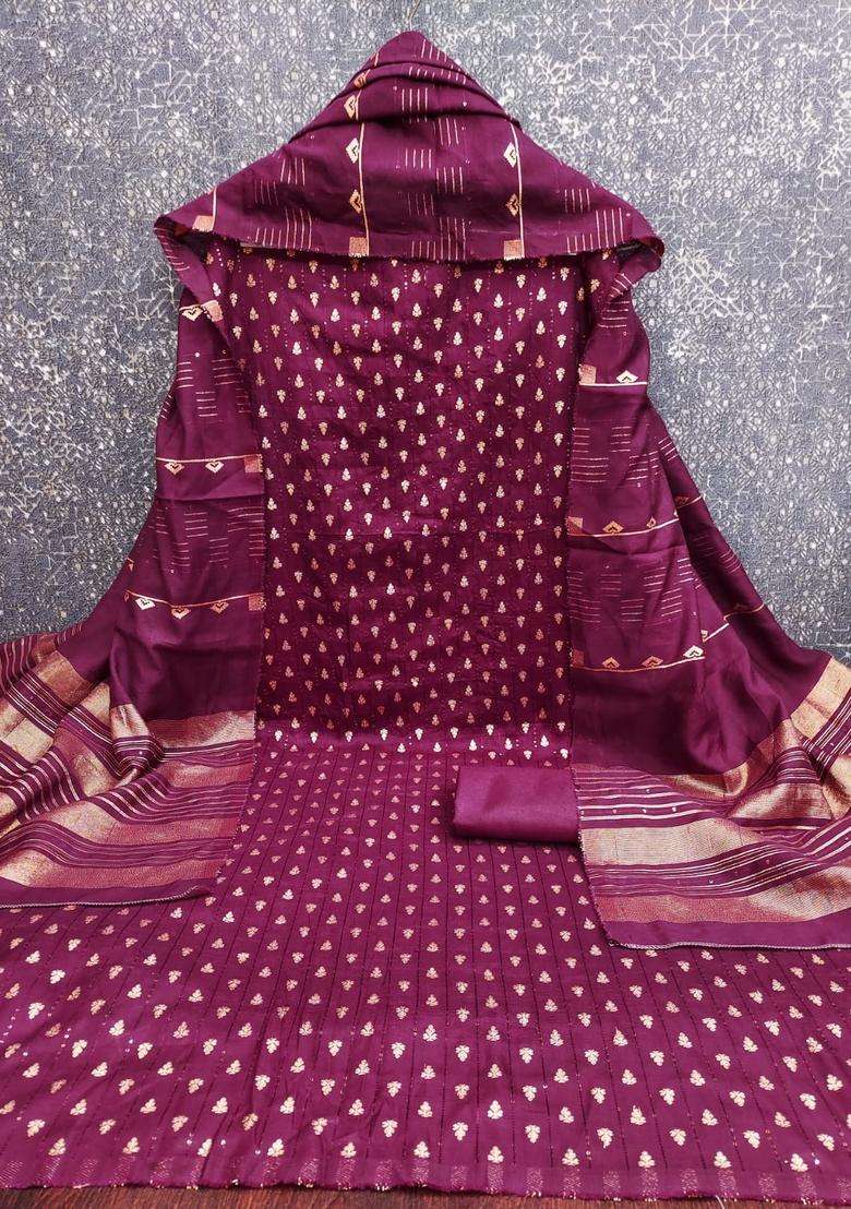 Lavender Embroidery Chanderi Kurta Set - Indya